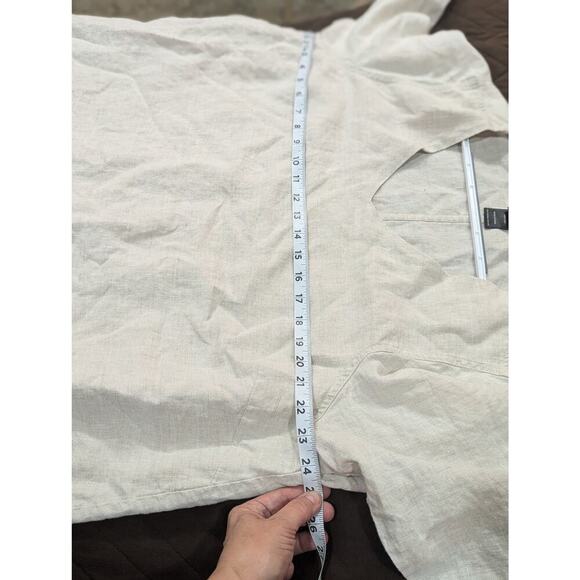 Women's v-neck 3/4 length sleeve tan linen tunic by ali miles 1X - Picture 5 of 7